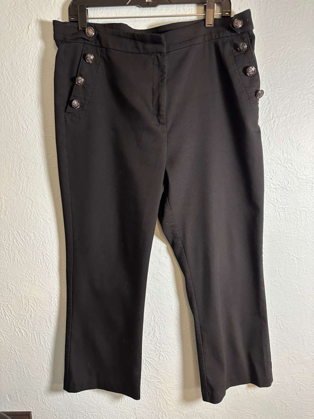 LOFT Black Sailor Button Ankle Pants Women’s Size 14 Cropped Career Trouser